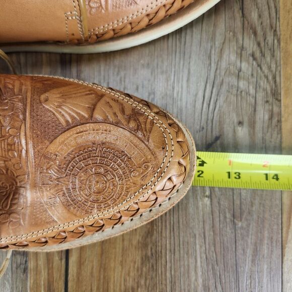 Artesanias La Zarca Embossed Aztec Men 12 Brown Leather Handcrafted Mexico Shoes main image 4